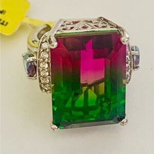Stunning Watermelon Quartz ring with Mystic, Topaz and Zircon accents.
